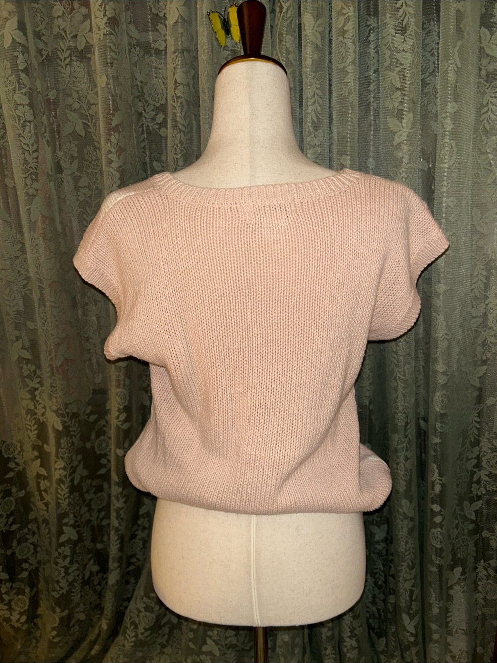 Linen and Cotton Women's Pink Argyle Knit Sleeveless Sweater Top Vintage - Picture 4 of 4